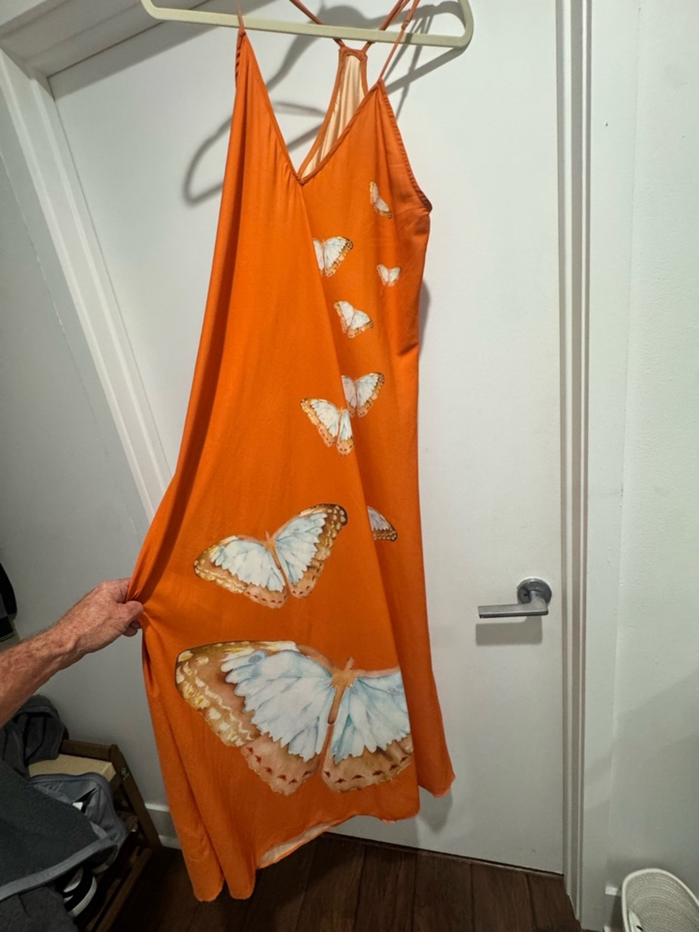 Women’s Orange Maxi Slip Dress with Butterfly Print